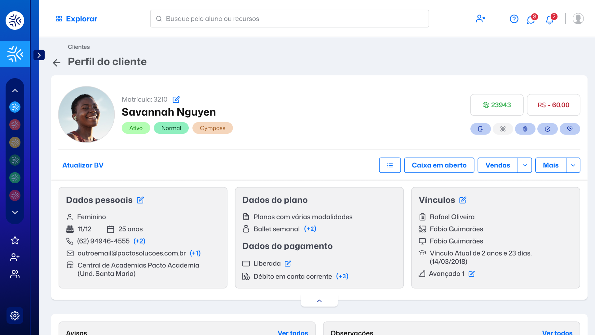 Dashboard do Sistema Pacto