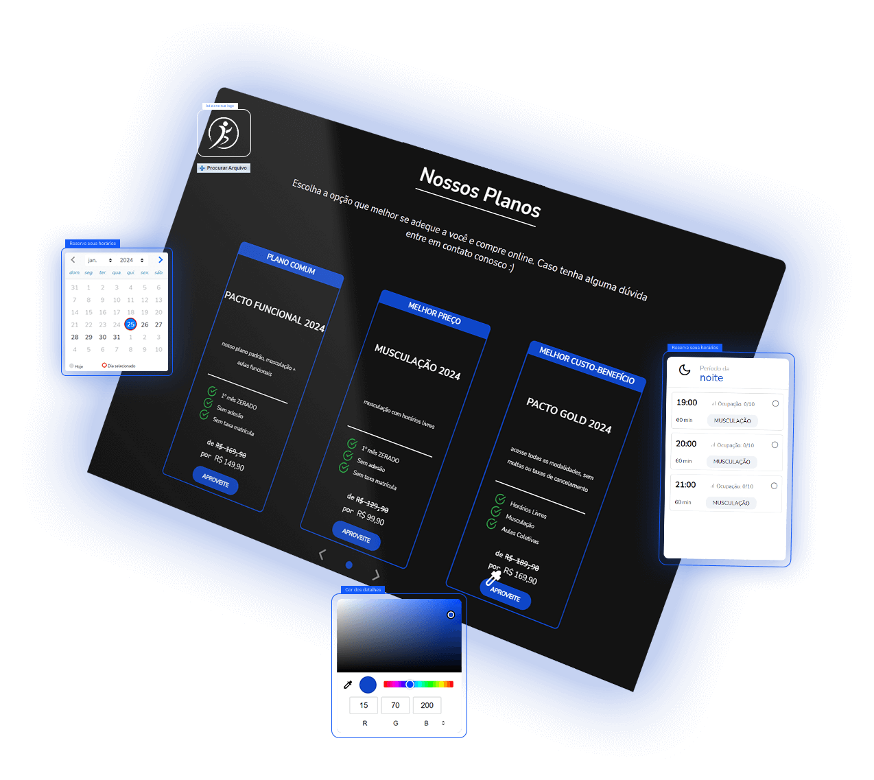 Site personalizado para academias com loja de planos online